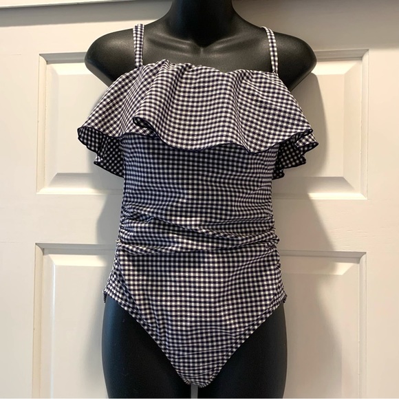 Kona Sol Bandeau w straps flounce, ruched, one piece swimsuit, size small - Picture 5 of 14